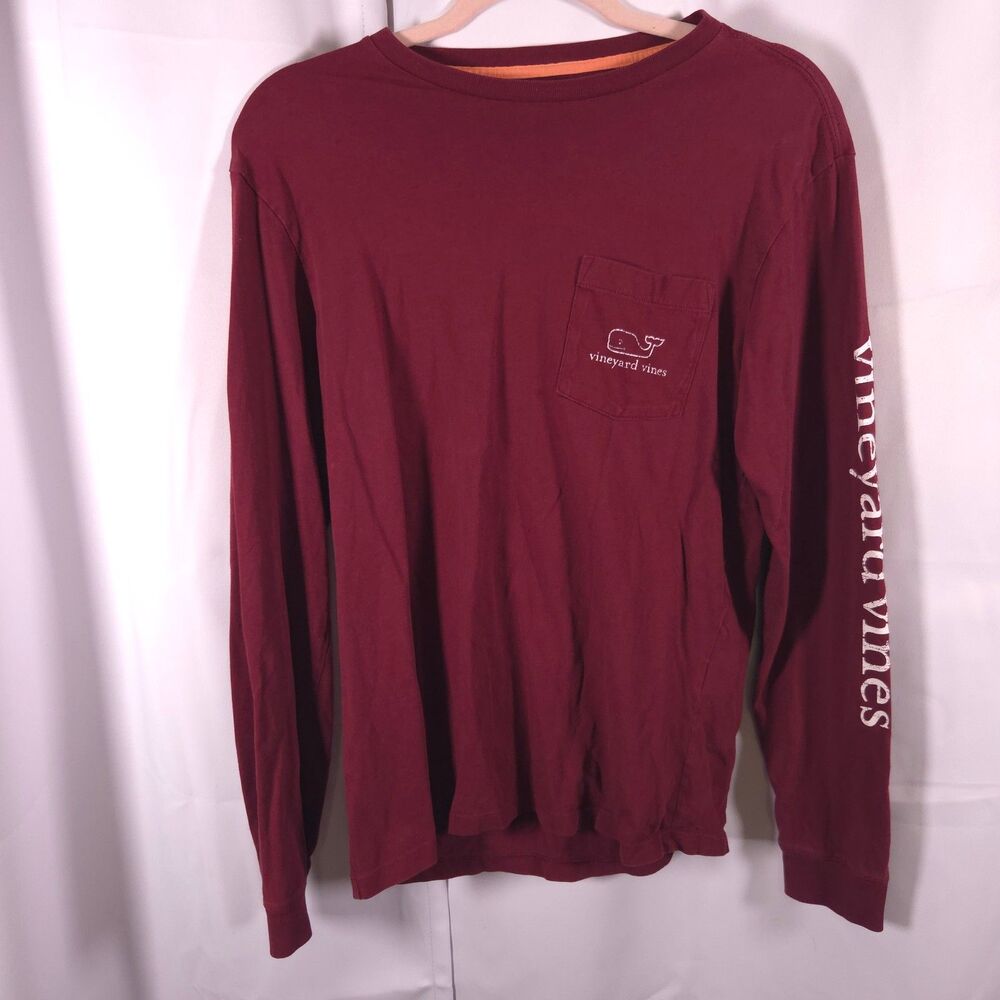 Vineyard Vines Burgundy Red Whale Long Sleeve‎ Pocket Tee Mens XS